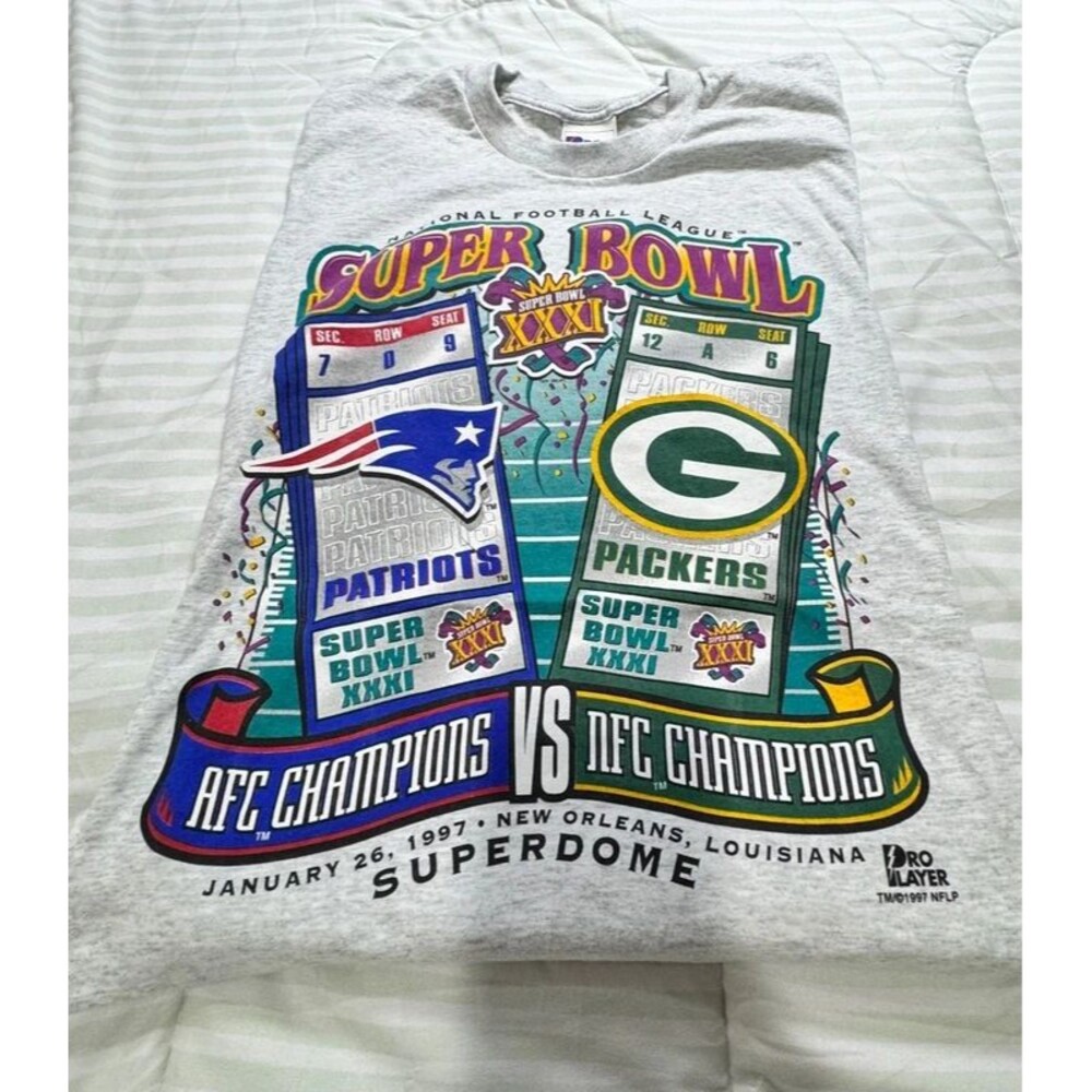 Vintage 1997 Super Bowl xxxi Pro Player xl Patriots Packers NFL Tshirt